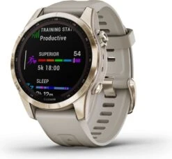 Garmin Fenix 7S Sapphire Solar Titanium Sport Watch Light Gold / Beige